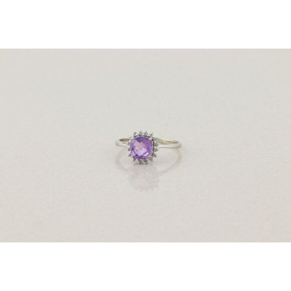 10k White Gold Natural Amethyst and Diamond Ring Size 9 - Picture 6 of 8